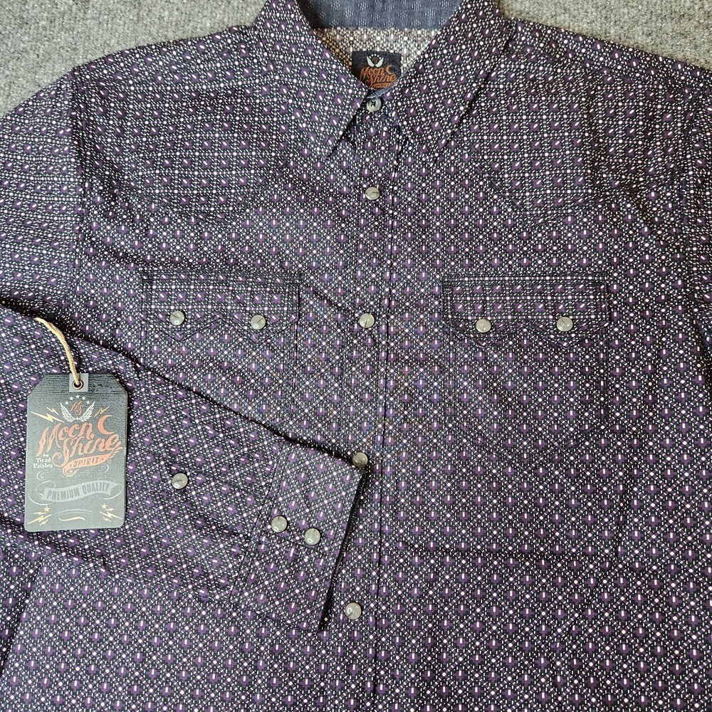 NWT Moonshine Spirit Mens Pearlsnap L/S Shirt Diamond Geometric Size Medium